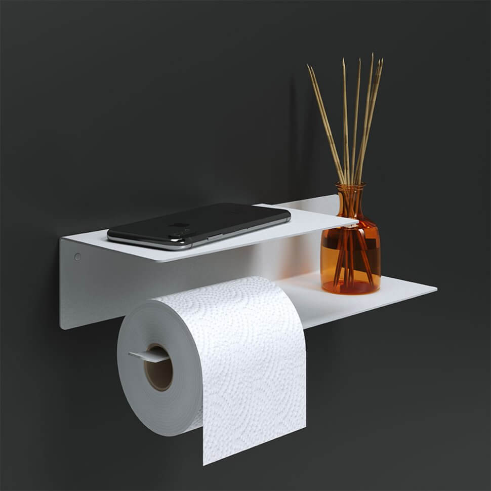 Держатель для туалетной бумаги и освежителя с полочкой настенный металлический Белый 30x11x7 Левый