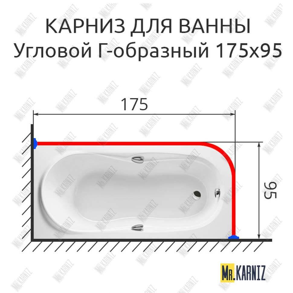 Карниз для ванной Угловой Г образный 175х95 (Усиленный 25 мм) MrKARNIZ