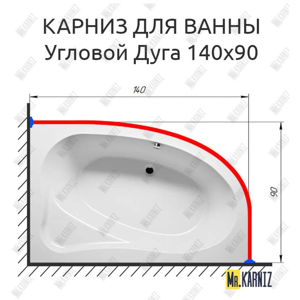 Карниз для ванной Асимметричный Дуга 140х90 (Усиленный 25 мм) MrKARNIZ