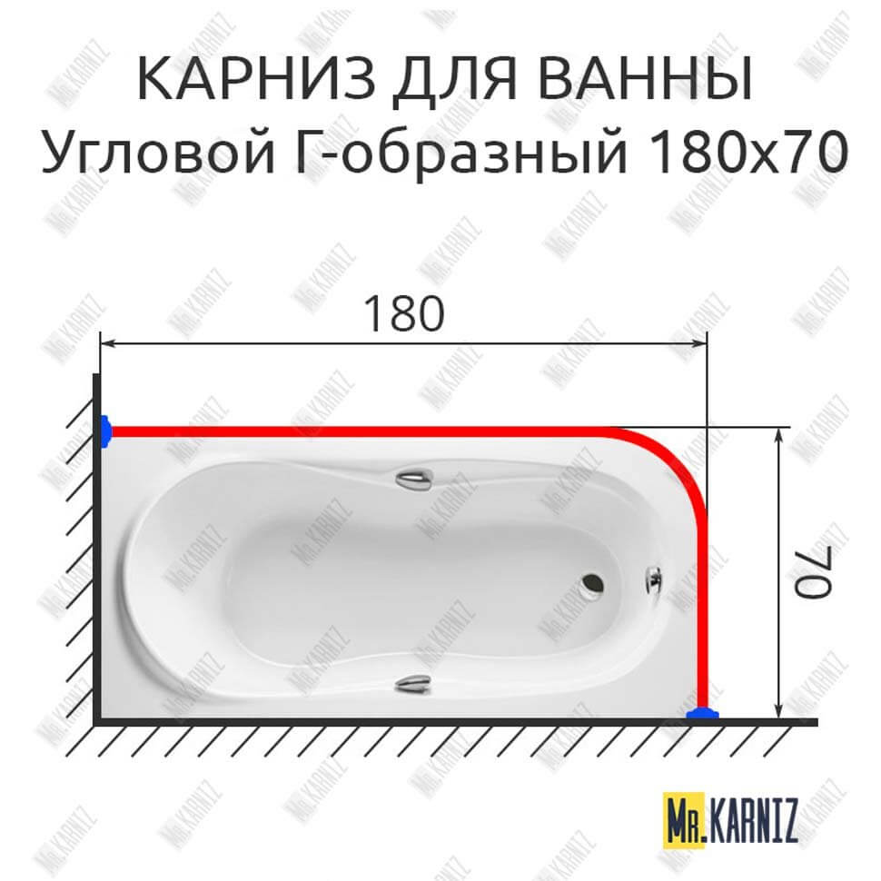 Карниз для ванной Угловой Г образный 180х70 (Усиленный 25 мм) MrKARNIZ
