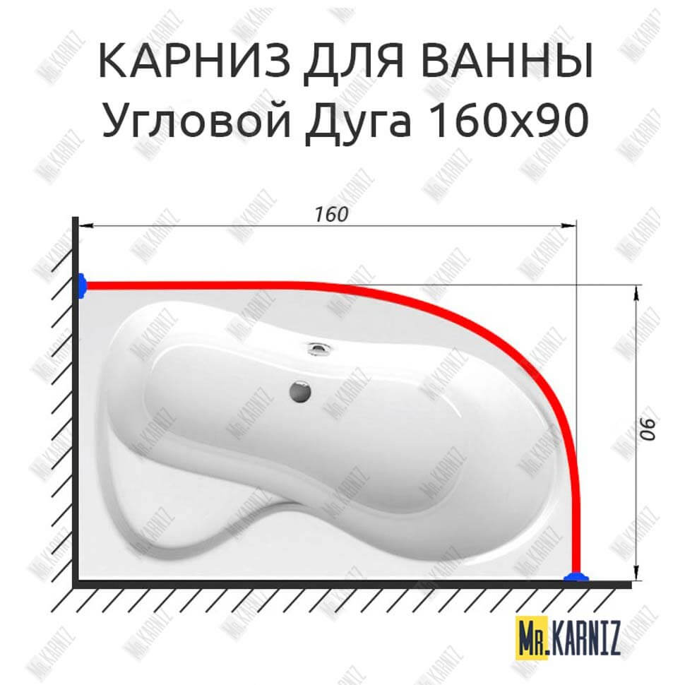 Карниз для ванной Асимметричный Дуга 160х90 (Усиленный 25 мм) MrKARNIZ