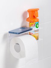 Держатель для туалетной бумаги и освежителя с полочкой настенный металлический Белый 19x8x6